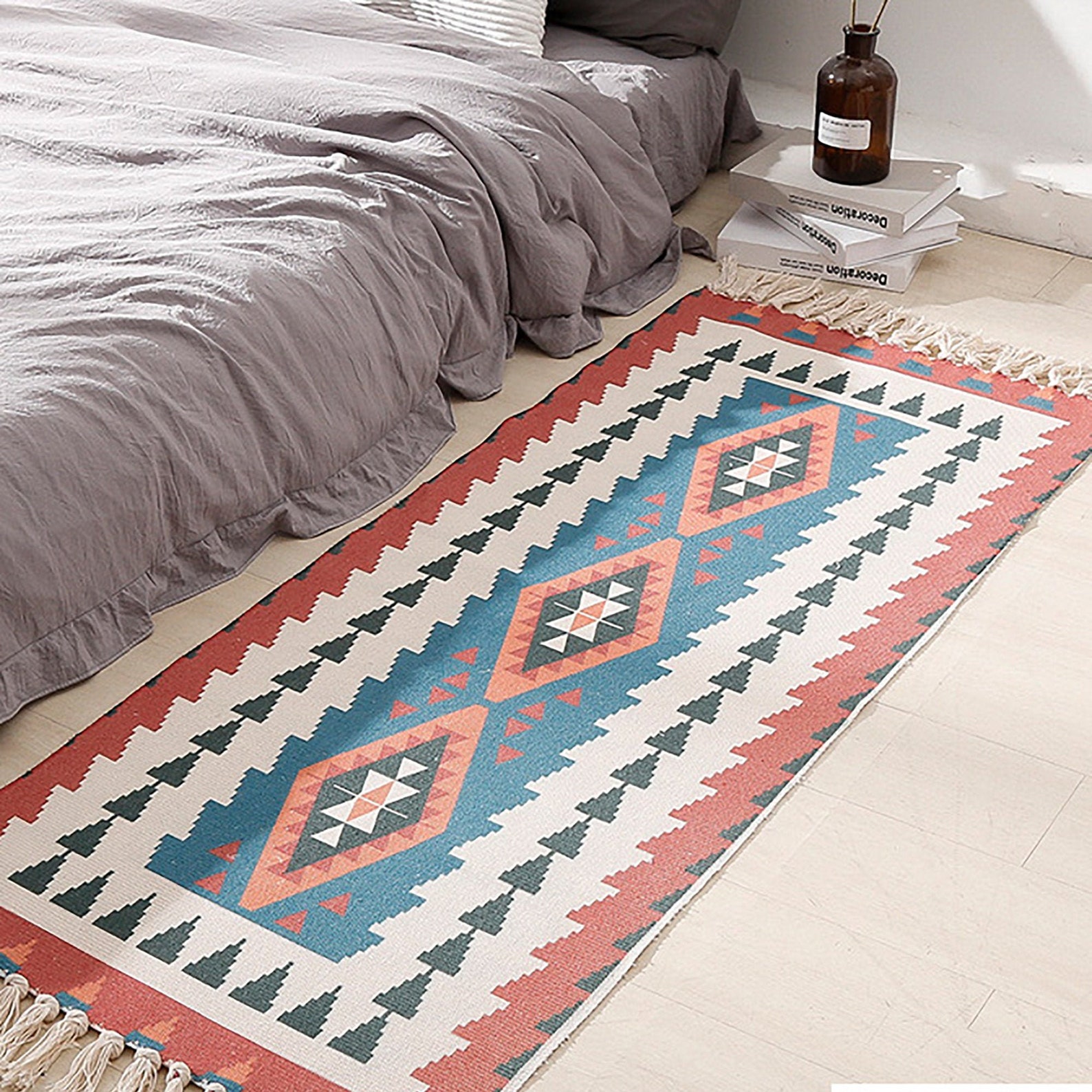 Boho Rug Woven Geometric Rug Blanket for the Beach Vintage Etsy