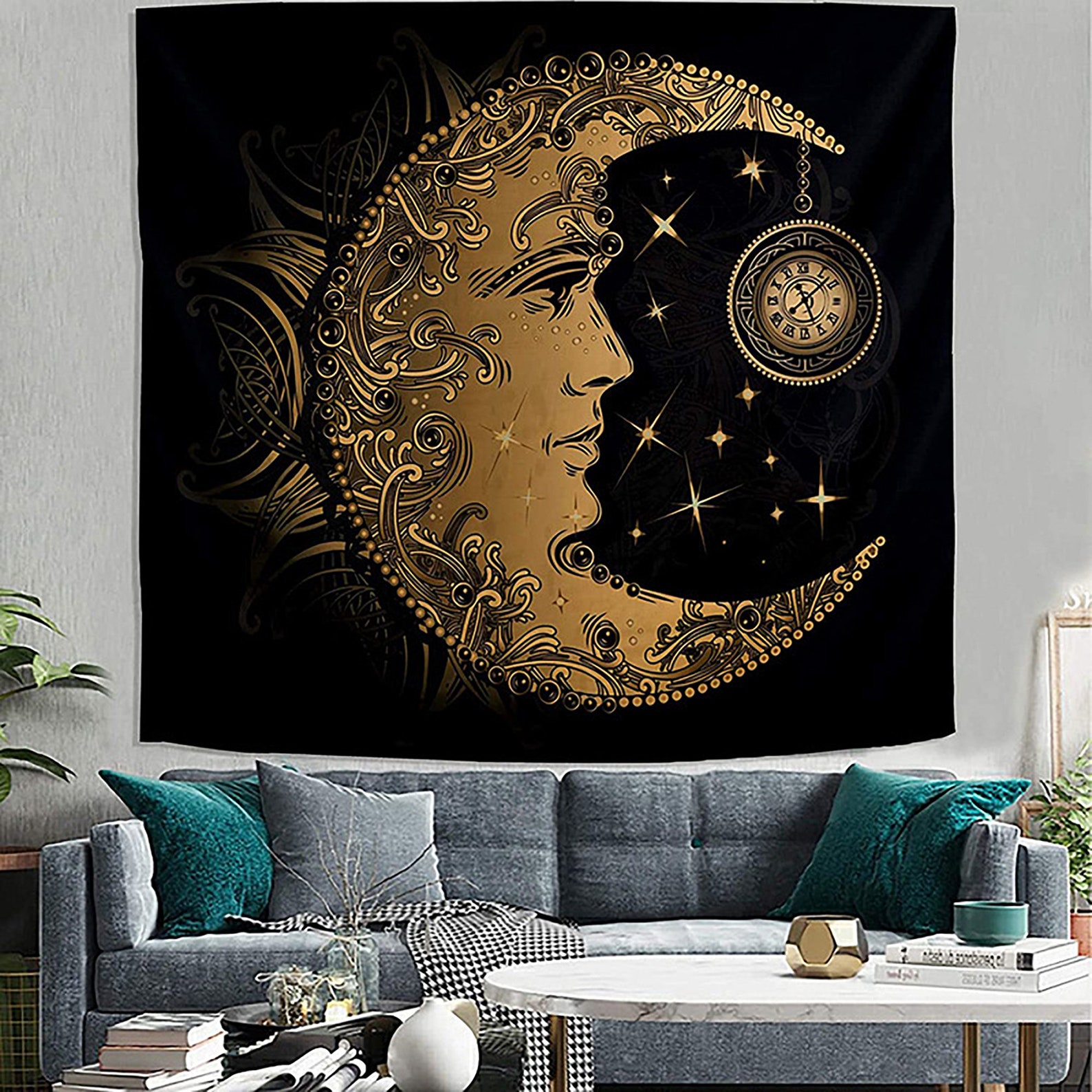 Moon Tapestry Tapestry Aesthetic Dark Tapestry Wall Hanging Etsy