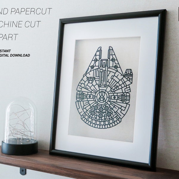 Star Wars Line Art Millenium Falcon - Papercut Template | Geek Decor | Machine Cut | Cricut Silhouette | Papercutting | svg eps dxf pdf png