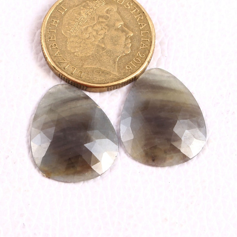 Pair 2 Pieces Bluish-Gray Sapphire uneven Pear shape Rose cut Faceted Natural Bluish-Gray Sapphire uneven rose cut gemstone for jewellery
