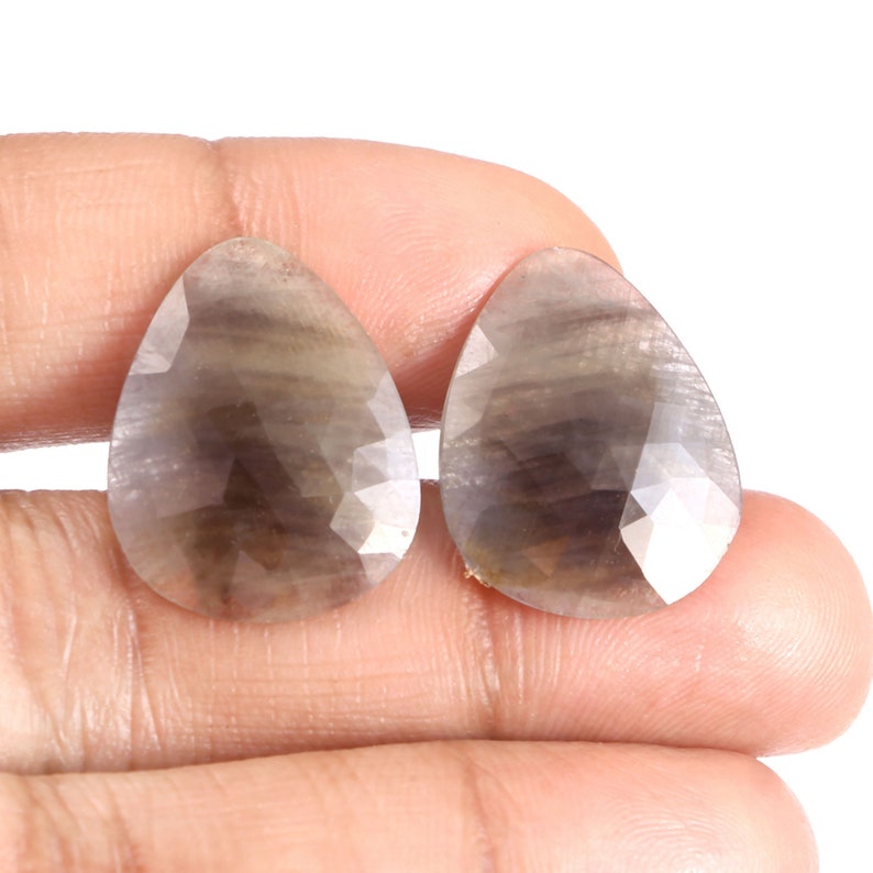 Pair 2 Pieces Bluish-Gray Sapphire uneven Pear shape Rose cut Faceted Natural Bluish-Gray Sapphire uneven rose cut gemstone for jewellery