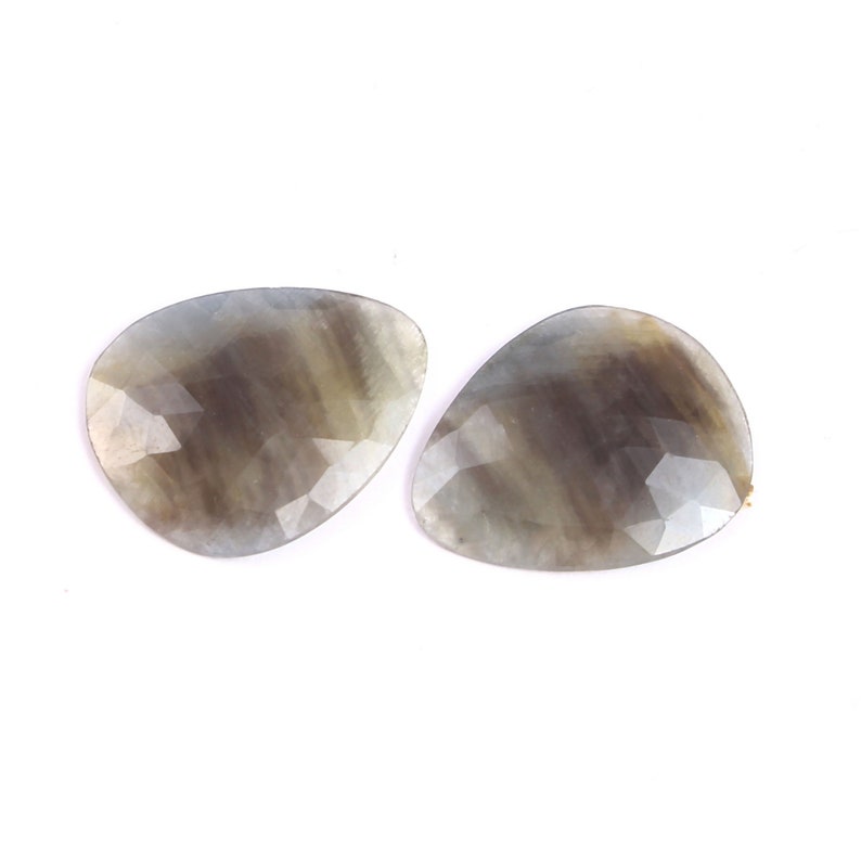 Pair 2 Pieces Bluish-Gray Sapphire uneven Pear shape Rose cut Faceted Natural Bluish-Gray Sapphire uneven rose cut gemstone for jewellery