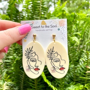 THE IT GIRL | white earrings | line drawing earrings | face earrings | big dangle earrings | fun earrings | modern earrings | gifts for her