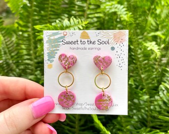 THE SWEETHEART | marbled pink & gold earrings | handmade polymer clay earrings | valentines earrings | colorful gold flake earrings