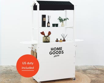 Mobile Display Cart | White Plywood, Wood | Promotional Stand
