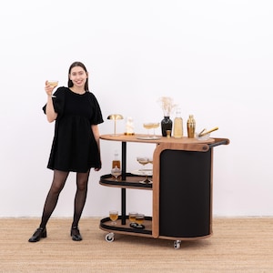 SAMPLE SALE | Mobile Serving Cart | 3-Tier Event Cart Black & Coffee | Hospitality Bar Cart VC-27-W-Ml No. 123
