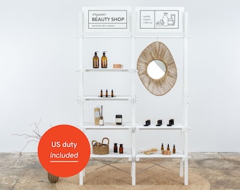 Présentoir d'étagères VRS-01-WT avec tringle à vêtements | présentoir pliable