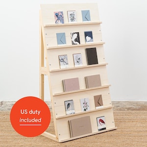 Large wooden display stand for notebooks, books, planners, cards