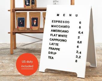 Metal magnetic A-board, a-frame sign for outdoor use, for restaurants, bars, shops and events, sidewalk sign | white color