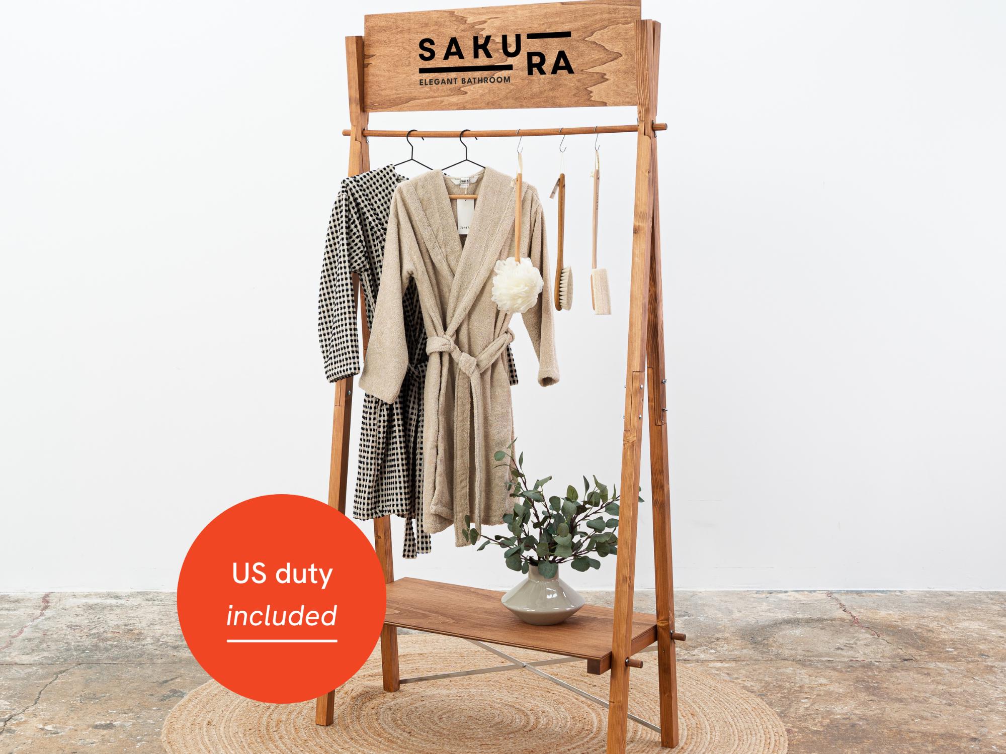 Portable Wooden Garment Rack VR-02-CF With Custom Logo Board