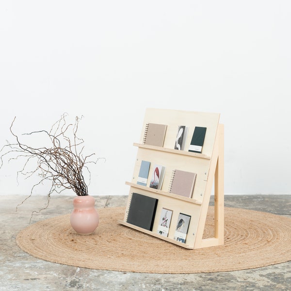 Wooden display stand for notebooks VAN-02-NT, books, planners, cards in natural color