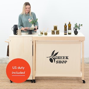 Set Vienna: Portable Counter Vc-06-W And Table Vc-04-C-W Table In Natural Color Check Out Station, Tasting Station | Milimetry