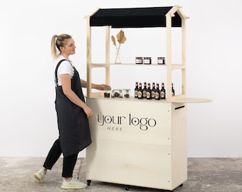 Vendor cart, mobile bar VC-12-W-NT | Pop up cart | collapsible checkout stand, kiosk with sliding door and lock | catering cart