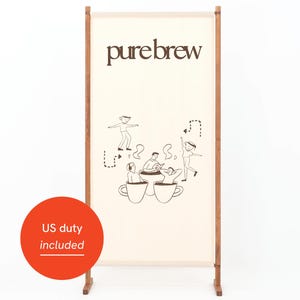 Custom Fabric Event Wall, Coffee Wood Frame, Natural Beige Panel, Single/Double Backdrop Stand