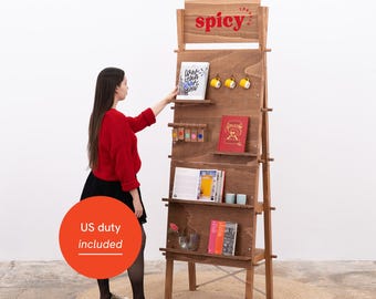 Coffee Wood Pegboard Display Stand, Portable Retail Shelving Unit