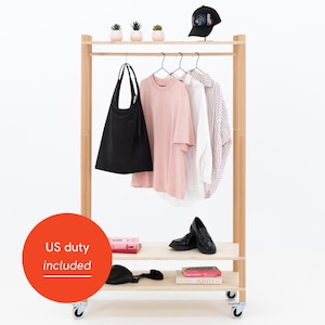 Pop-Up Garment Rack – Wooden Long-Hang Clothing Stand – BR-03-W-NT for Craft Fairs, Retail Displays, Market Booths & Fashion Events