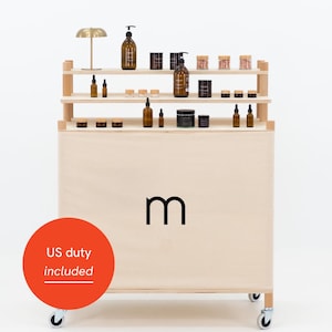 Wooden Mobile Checkout Stand with Display Risers – BC-03-W-NT – Natural Collapsible Vendor Counter for Pop-Up Shops & Craft Fairs