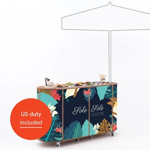 Mobile Charcuterie Bar with Inserts Cutouts & Umbrella Slot | Portable Catering Cart for Food Service and Events