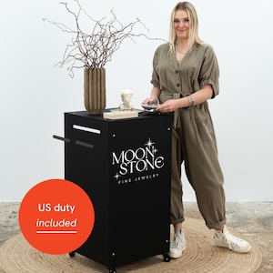 Hoststand, kassastand VC-06-W-BL | gepersonaliseerd | met binnenplank, hostessstandaard, kiosk