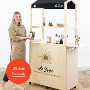 Vendor cart, mobile bar VC-12-W-NT | Pop up cart | collapsible checkout stand, kiosk with sliding door and lock | catering cart