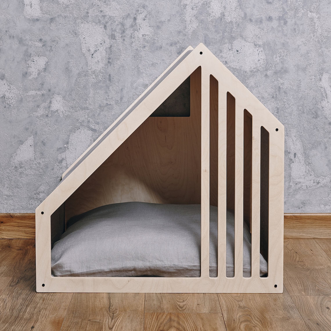 Wooden dog bed with natural 100 linen pillow and roof Etsy