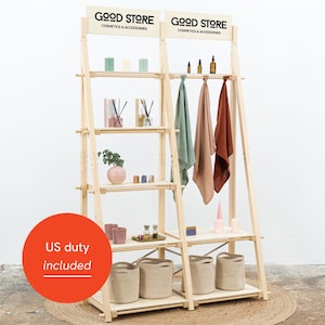 Display shelving unit VRS-02-NT with clothing rail | collapsible display stand