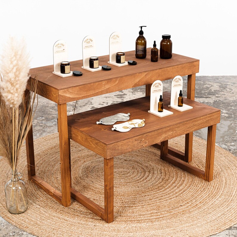 laser-engraved display stand for candles and skincare products