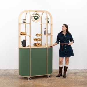 Chariot de présentation ovale compact | Couleur personnalisée | Stand d'échantillonnage et de vente au détail mobile pour salons professionnels | VC-26-W-ML