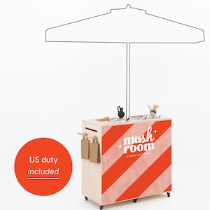 Catering Food Cart with Umbrella Cutout – Natural Wood Food Stall | Event Catering Booth | Street Food Display | VC-08-A-W-NT