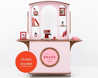 Wagon Bar with Side Tables | Mobile Display Cart for Events, Pop-Ups & Brand Activations | Custom Color