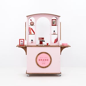 Bar wagon avec tables d'appoint | Présentoir mobile pour événements, pop-ups et activations de marque | Couleur personnalisée