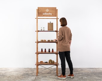Collapsible retail shelving unit VS-04-CF in coffee stained color, custom logo retail stand, vendor stand, brand corner