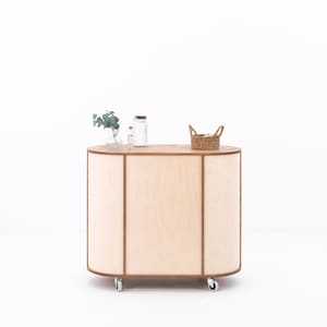 MUSTERVERKAUF | Kompakte Ovale Theke aus Holz | Kaffee und natürliches Finish | Tragbare Kasse für Messen | VC-23-W-Ml Nr. 125