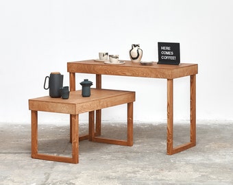A set of two display nesting tables VC-05 in coffee color, perfect as a craft show display, store tiered display table | Milimetry