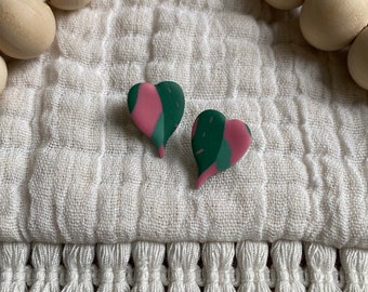 Pink princess philodendron leaf plant studs | Handmade polymer clay earrings | Statement earrings