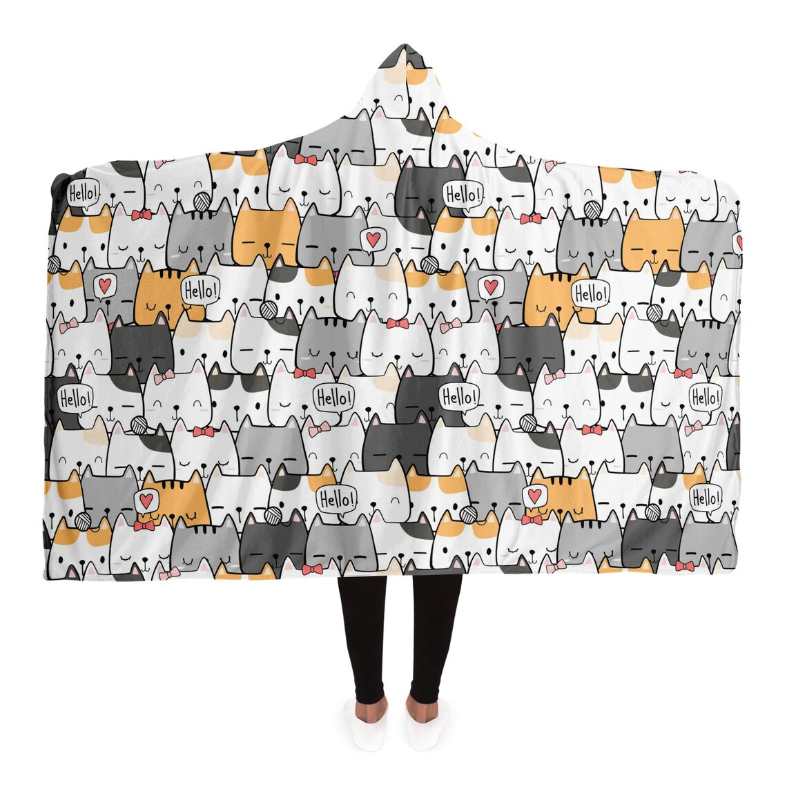 Hooded Blanket Wearable Fleece Hoodie Blanket Cute Cats Etsy