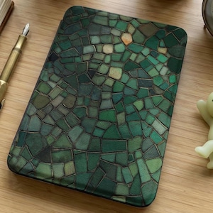 Green Mosaic Kindle Case, Emerald Tile Texture, Artistic E-reader Cover, Abstract Green Art