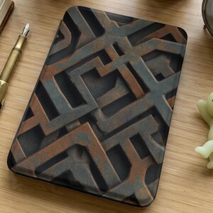 Rustic Industrial Kindle Case, Weathered Geometric Grid Design, Rusted Metal Pattern E-reader Cover, Distressed Texture Tech Sleeve, Unique