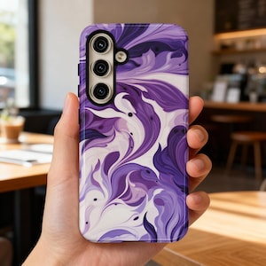 Purple Swirl Samsung Galaxy Phone Case, Fluid Abstract Marble Art Cover