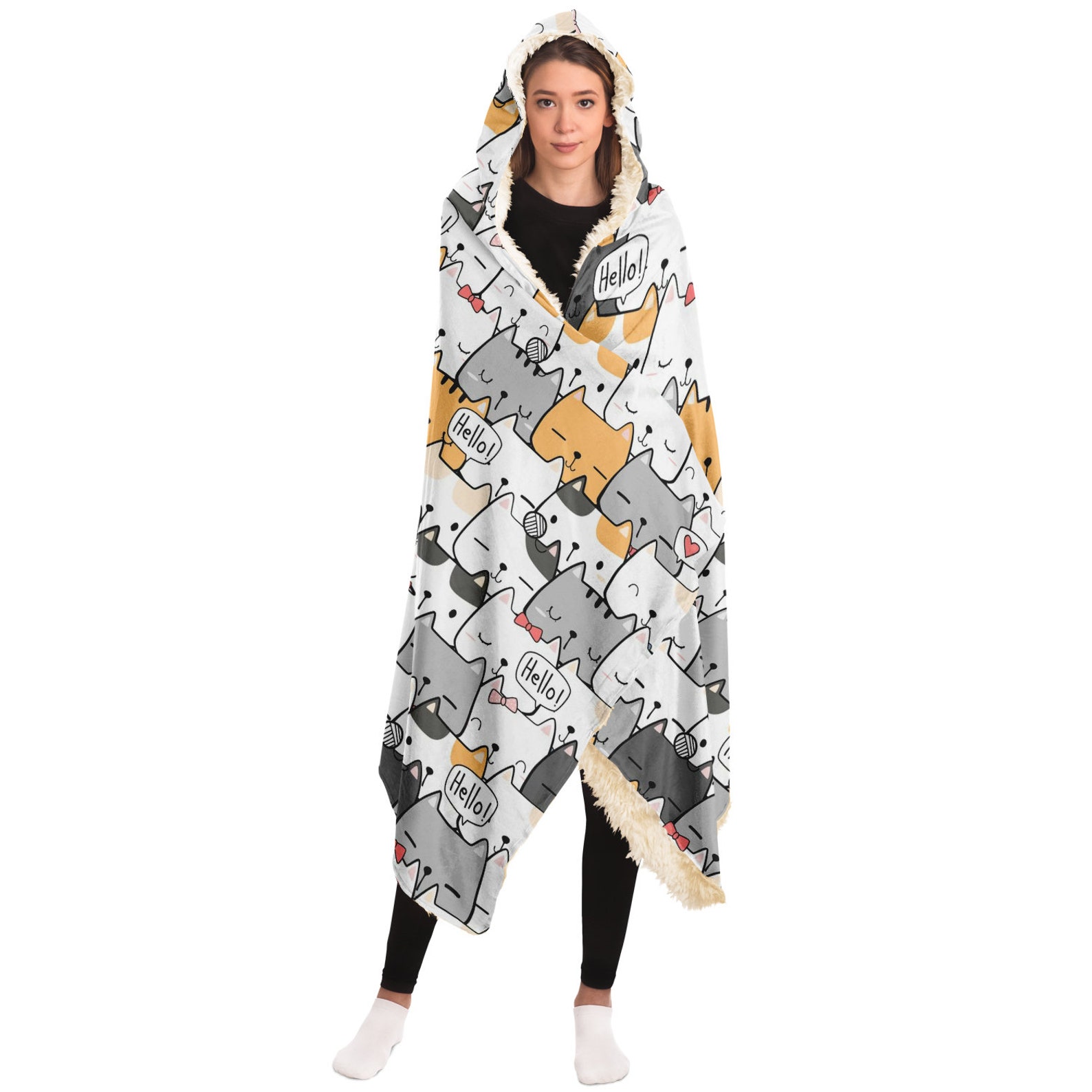 Hooded Blanket Wearable Fleece Hoodie Blanket Cute Cats Etsy