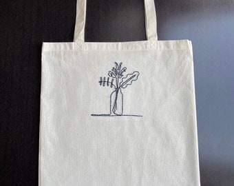 Embroidered Shopping Bag | hand-made | minimalistic | line-art | with protective fabric
