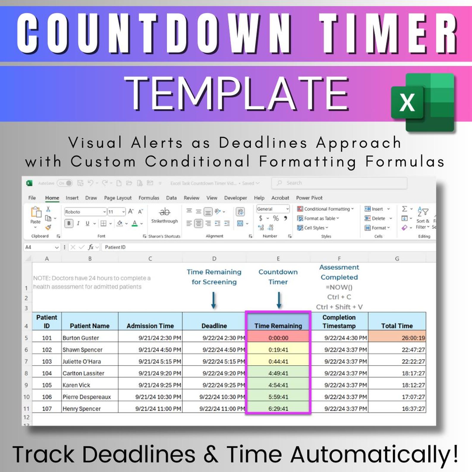 Countdown Timer Template Excel - Excel Live Real-time Countdown Timer ...