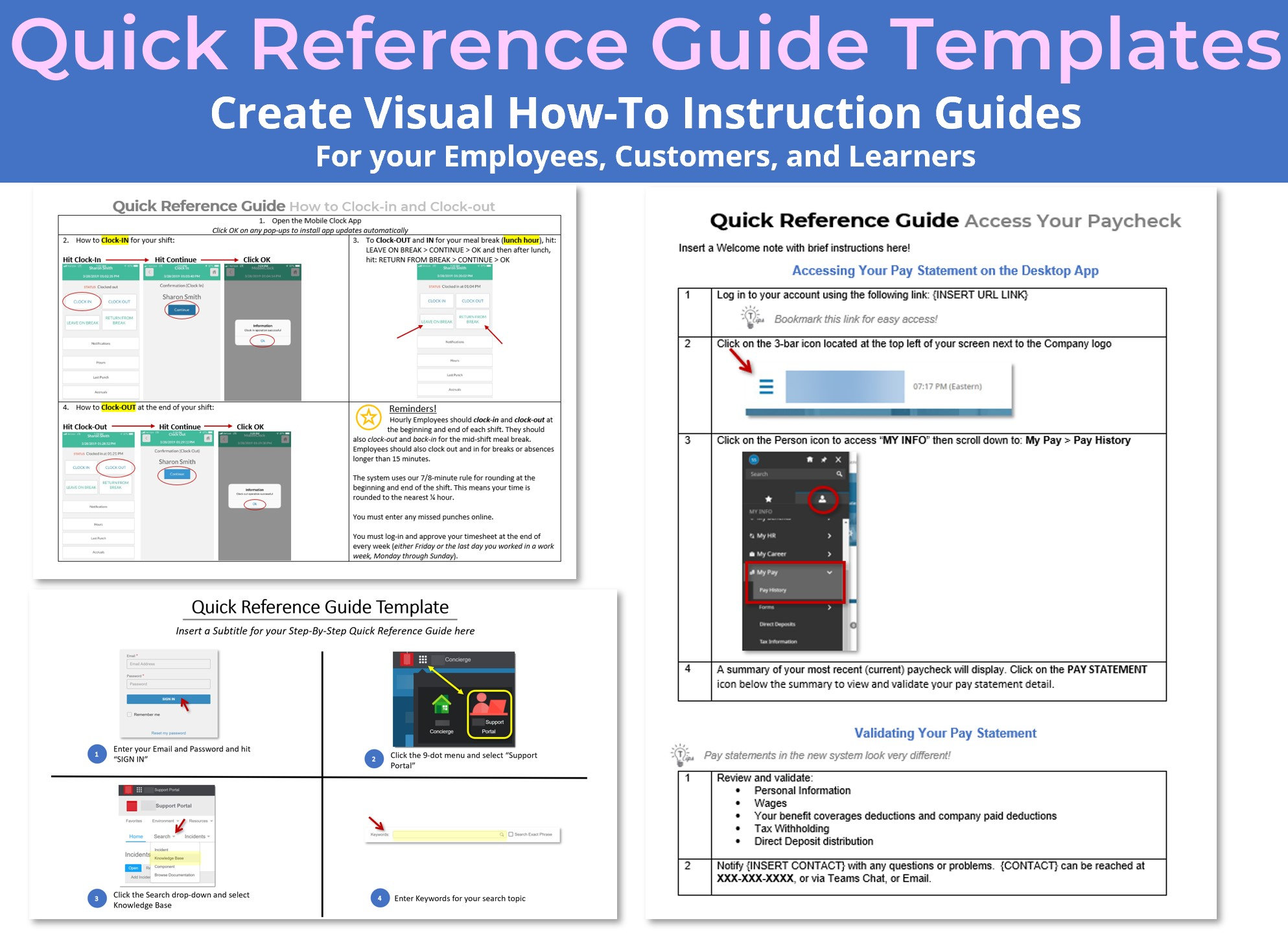 Quick Reference Guide Templates Visual How-to Instructions for