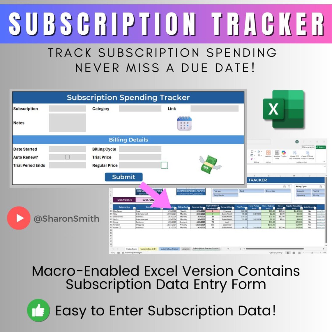 Monthly Subscription Tracker Template | Excel & Google Sheets | Track ...