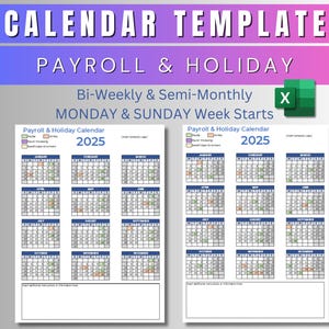 Calendar Template Excel - Annual Payroll Calendar 2024 & 2025