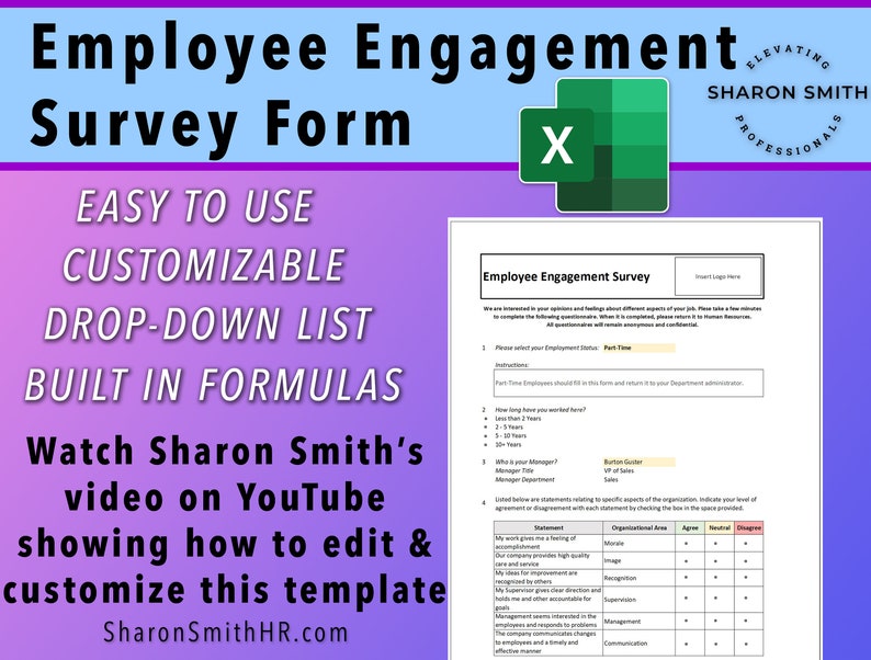 Employee Engagement Survey MS Excel Fillable Form Template With