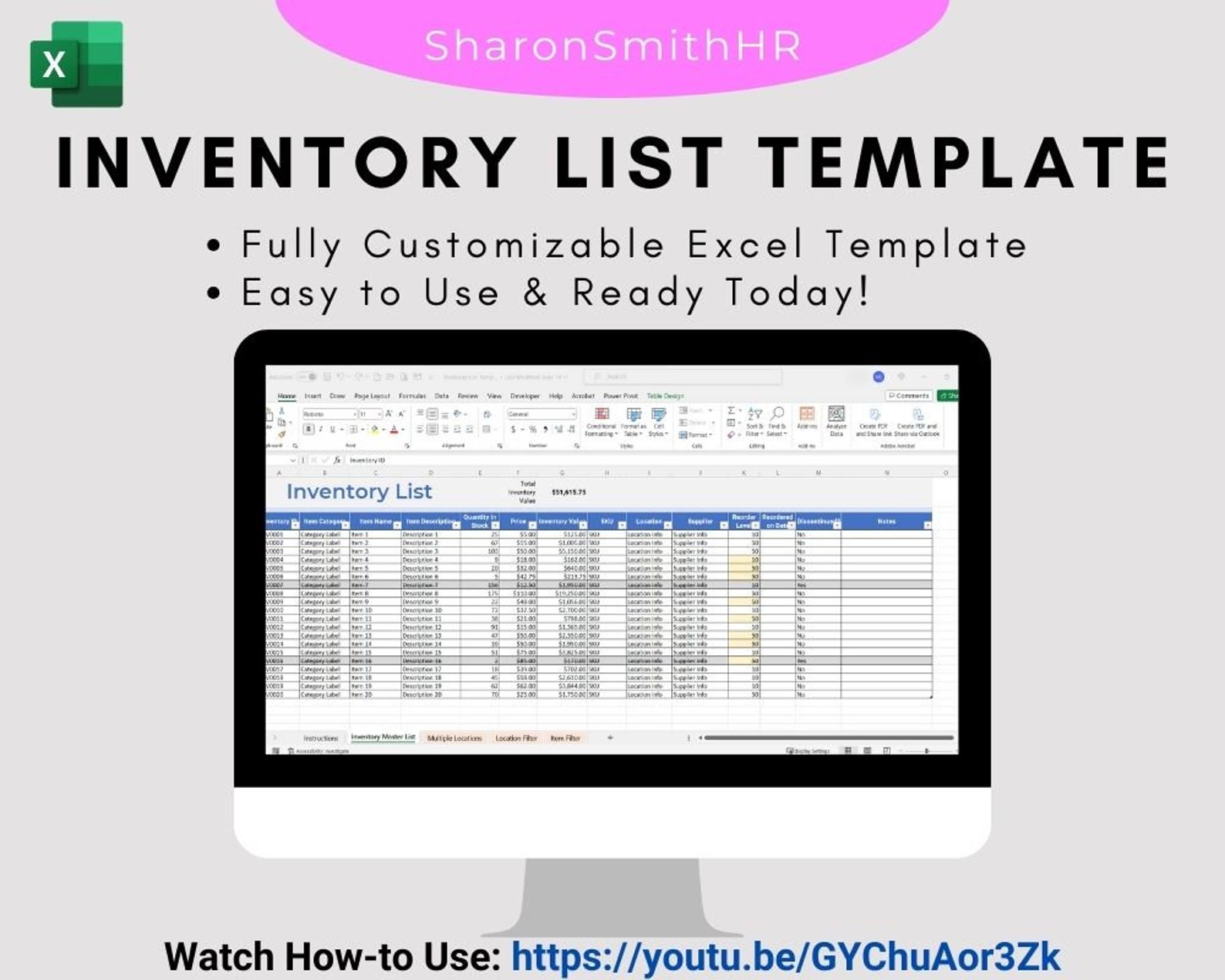 Inventory List Template in Excel - Manage & Track Inventory - Inventory ...