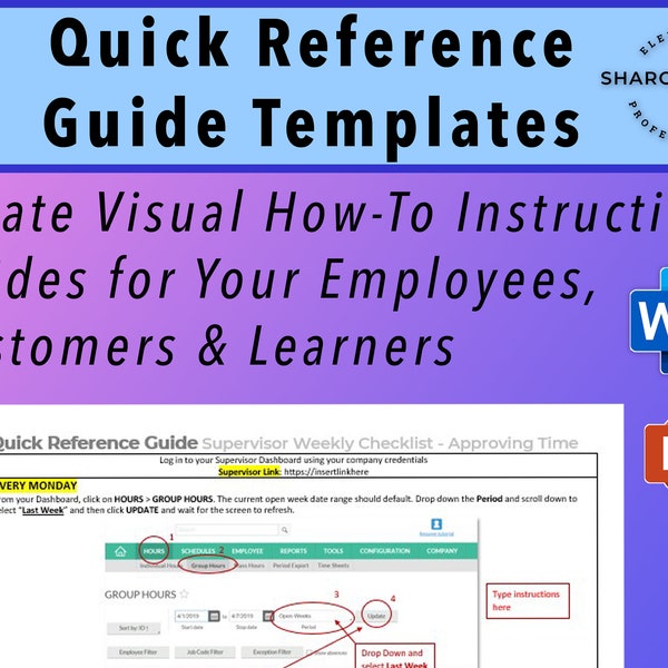 Quick Reference Guide Templates - Visual How-To Instructions for Employees, Customers, Learners - Multiple Layouts