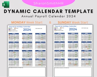Calendar Template Excel - Annual Payroll Calendar 2024