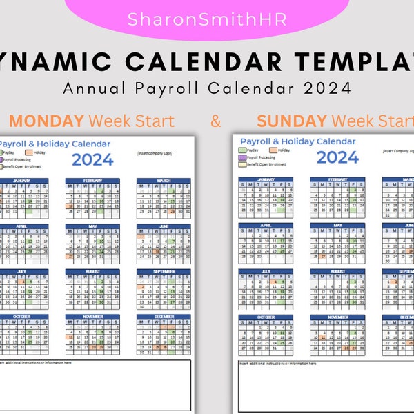 Calendar Template Excel - Annual Payroll Calendar 2024